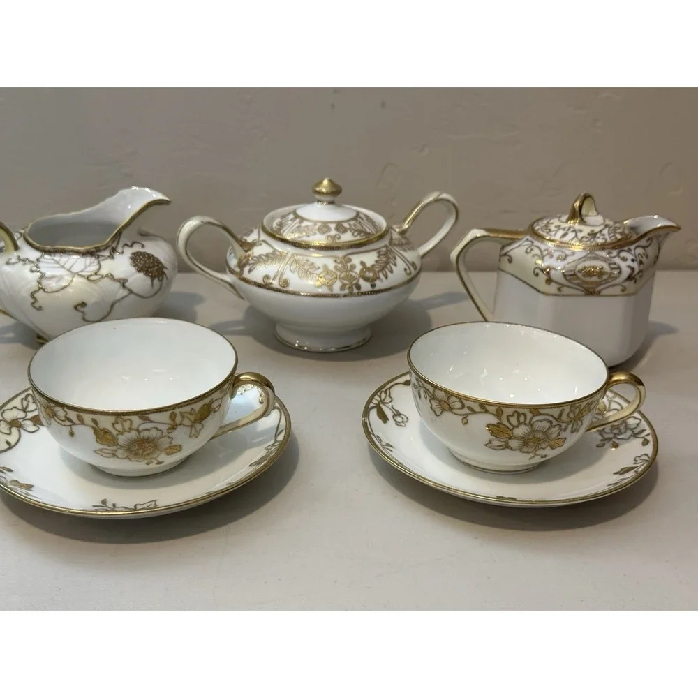 Vintage Mixed Set Bone china Nippon gold leaf  7 Piece China Tea Set